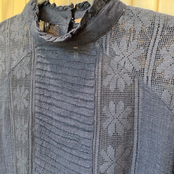 Free People Navy Lace and Ruffle Top, Size XS - Picture 3 of 5